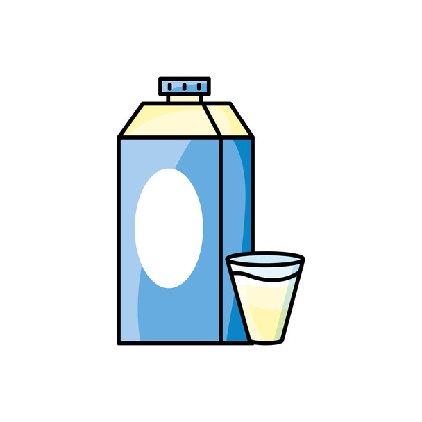 milk box and glass drink - Вектор,изображение
