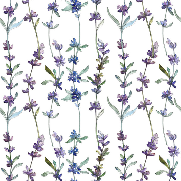 Purple lavender floral botanical flower. Watercolor background illustration set. Seamless background pattern. - Photo, Image