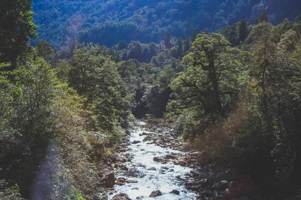 Небольшая река протекает через перевал Уилмот в Doubtful Sound - Fiordland National Park, South Island, Новая Зеландия
 - Фото, изображение