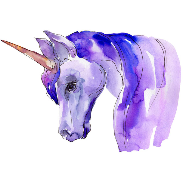 Aranyos Egyszarvú ló állat szarva karakter. Akvarell háttér illusztráció készlet. Elszigetelt Egyszarvú ábra elem. - Fotó, kép