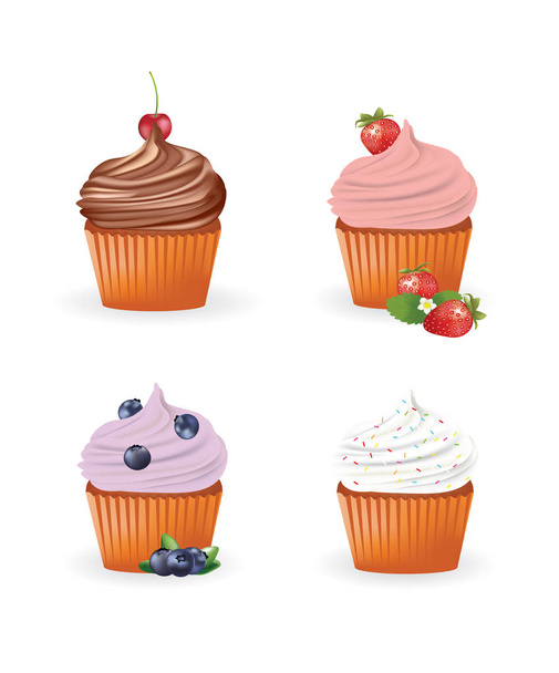 Set of four cupcakes - Vector, Image