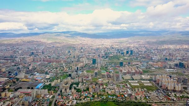 Mongolia, Ulaanbaatar Panorama of the city from a bird s-eye view in cloudy weather, From Drone  - Photo, Image