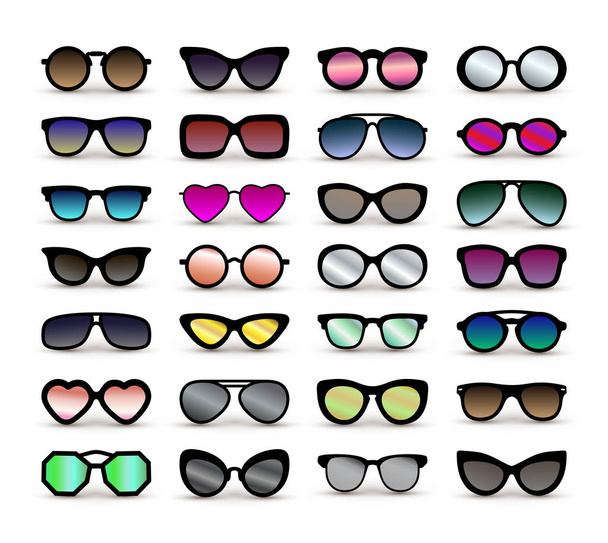 Set van zwarte silhouetten van verschillende brillen. Vlak ontwerp. Vector Illustratie. Geïsoleerd op witte achtergrond. - Vector, afbeelding