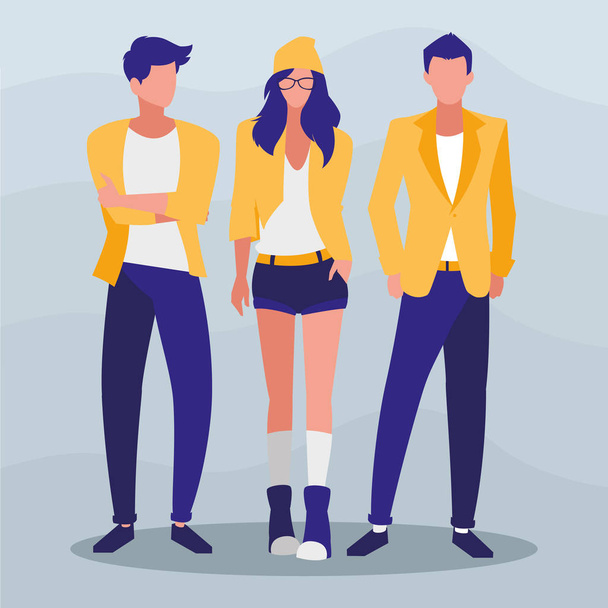 young group of models with pose of modeling - Vector, Image