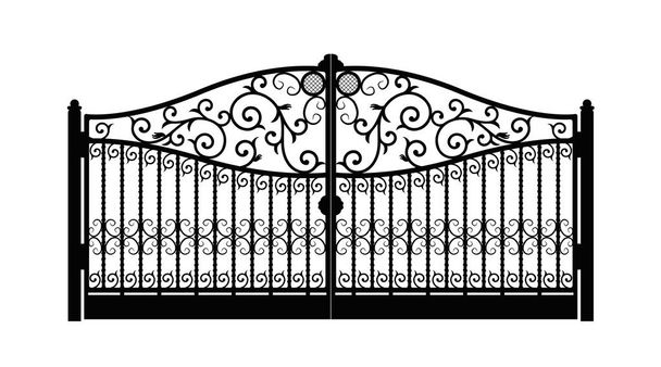 arched metal gate with forged ornaments on a white background. Beautiful iron ornament gates. vector illustration eps 10 - Vector, Image