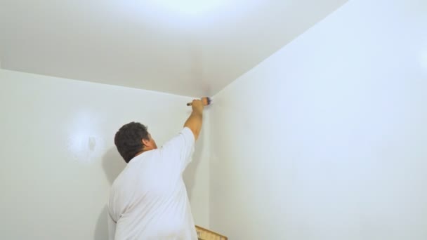A mennyezet és a falak festés. Festő használja az ecset. - Felvétel, videó