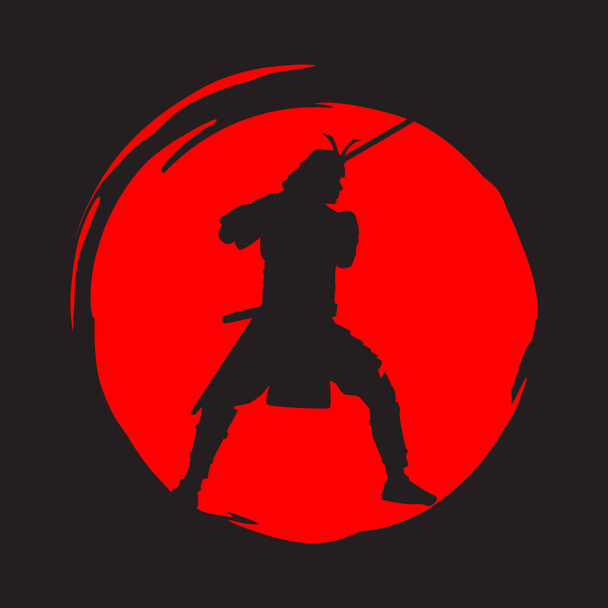 Japon samuray savaşçı kılıç, vektör ile silüeti - Vektör, Görsel