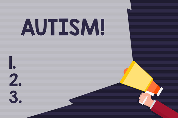 A kézírás szöveg autizmus. Fogalom jelentése autizmus tudatosság Szociális Bizottság keze gazdaság megafon üres széles fény a kötet körét bővíti a világon vezényel. - Fotó, kép