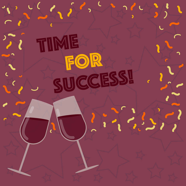 Handwriting text writing Time For Success. Concept meaning To get professional rewards after hard effective work Filled Wine Glass Toasting for Celebration with Scattered Confetti photo. - Photo, Image