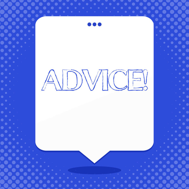 Word writing text Advice. Business concept for Learn to be good at advicing showing, businesses Blank Space White Speech Balloon Floating with Three Punched Holes on Top. - Photo, Image