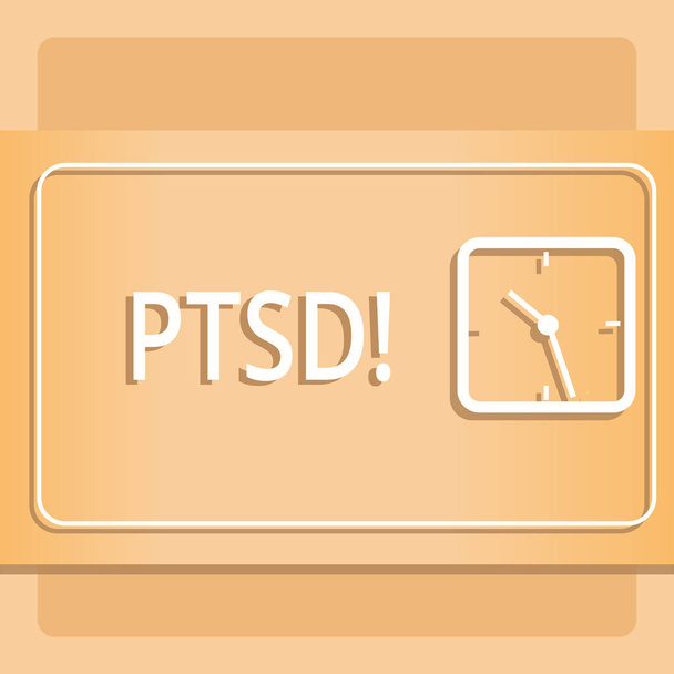 Text sign showing Ptsd. Conceptual photo Post Traumatic Stress Disorder Mental Illness Trauma Fear Depression Modern Design of Transparent Square Analog Clock on Two Tone Pastel Backdrop. - Photo, Image