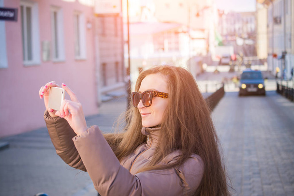 young beauty woman make selfie for self smartphone - Φωτογραφία, εικόνα