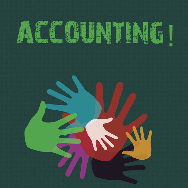 Conceptual hand writing showing Accounting. Business photo showcasing Account inner voice motivate yourself Hand Marks of Different Sizes for Teamwork and Creativity. - Photo, Image