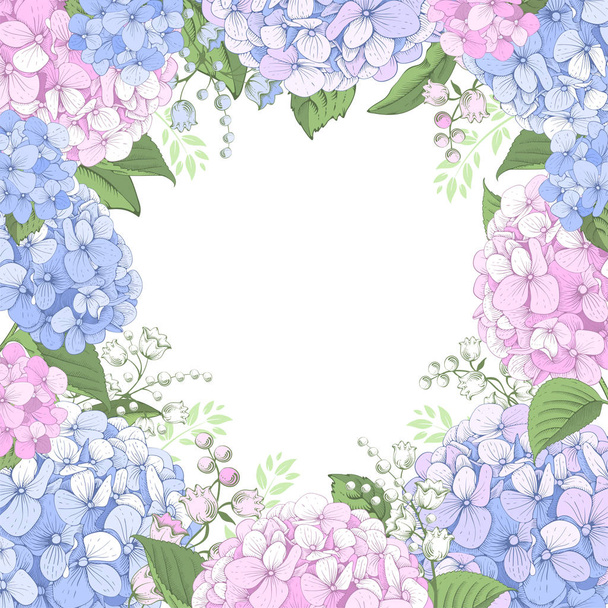 Квітковому обрамленні з квітів гортензії - Вектор, зображення