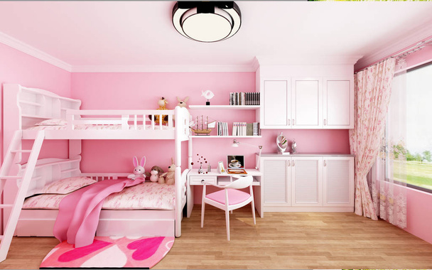 3D render-gyermek szoba rózsaszín - Fotó, kép