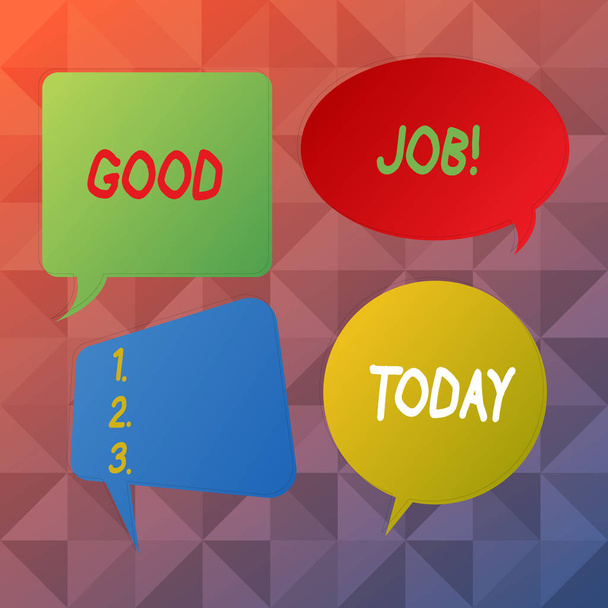 Word writing text Good Job. Business concept for used for praising someone for something they have done well Blank Speech Bubble Sticker in Different Shapes and Color for Multiple Chat. - Photo, Image
