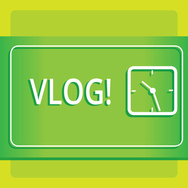 Text sign showing Vlog. Conceptual photo Entertaining multimedia self broadcasting news reporting stories Modern Design of Transparent Square Analog Clock on Two Tone Pastel Backdrop. - Photo, Image