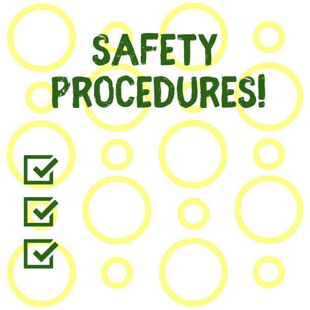 Conceptual hand writing showing Safety Procedures. Business photo showcasing Follow rules and regulations for workplace security Seamless Pattern of Loop Rings in Random on White Isolated. - Photo, Image