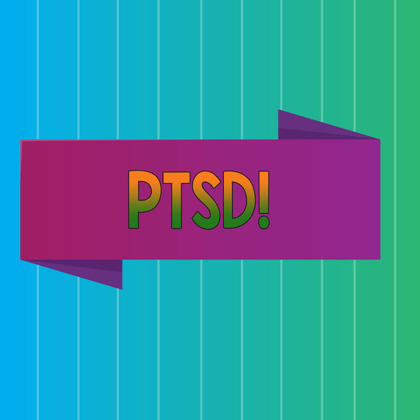 Word writing text Ptsd. Business concept for Post Traumatic Stress Disorder Mental Illness Trauma Fear Depression Blank Folded Color Banner photo on Vertically Striped Two Toned Backdrop. - Photo, Image