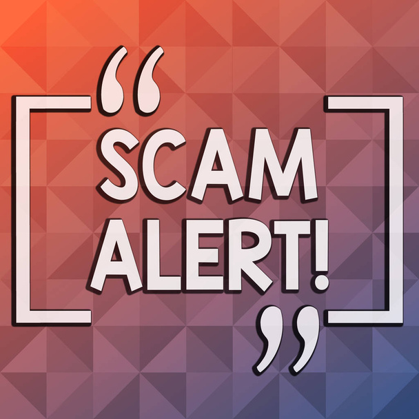 Word writing text Scam Alert. Business concept for illegal trick usually with purpose of getting money from showing Infinite Multi Tone Color Triangle Shape in Pyramid Pattern with Dimension. - Photo, Image