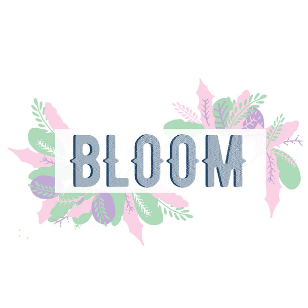  Lettering with flowers and plants  on white abstract background. Time to bloom  Inspiring phrase vector lettering. Motivating handwritten quote, slogan.T shirt design - Vektor, obrázek