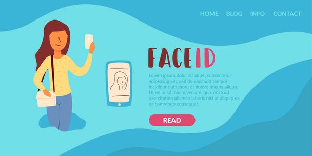 Girl uses the Face ID feature - Vector, Image