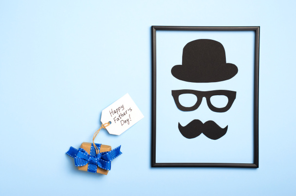 Father's Day Concept, Male Silhouette, Mustache, Glasses and Hat, Intelligent Man - Photo, Image