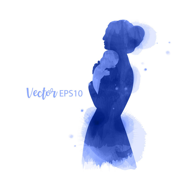Double exposure illustration. Side view of Happy mom with baby s - Vector, Image