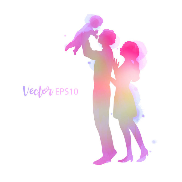 Parents having good time with their child.  Happy family walking - Vector, Image