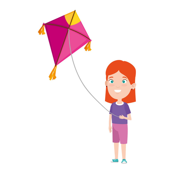 kleine meisje vliegende kite - Vector, afbeelding