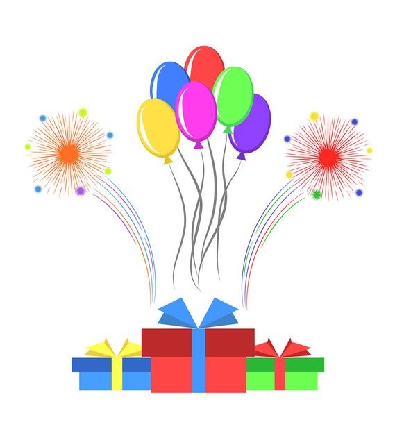 scatole regalo e palloncini colorati su sfondo bianco. colorato
 - Vettoriali, immagini
