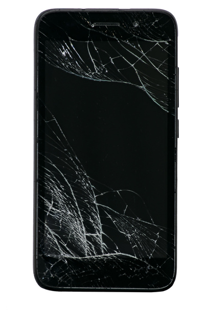 smartphone with a broken screen on a white background. isolate - Photo, Image