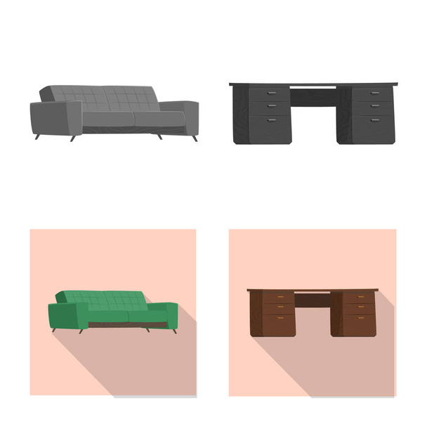 Vector illustration of furniture and work symbol. Collection of furniture and home vector icon for stock. - Vetor, Imagem