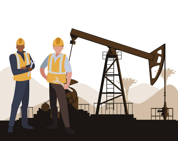 oil industry workers avatars characters - Vector, Image