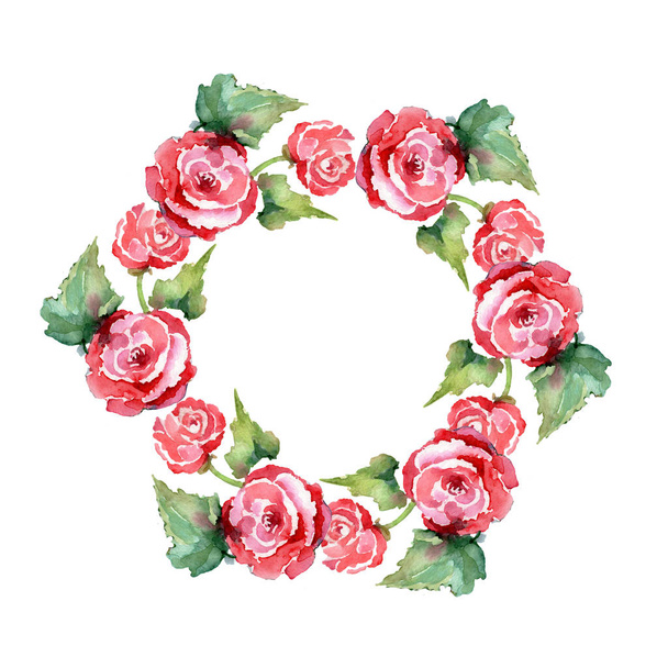 Red rose bouquet floral botanical flowers. Watercolor background illustration set. Frame border ornament square. - Photo, Image
