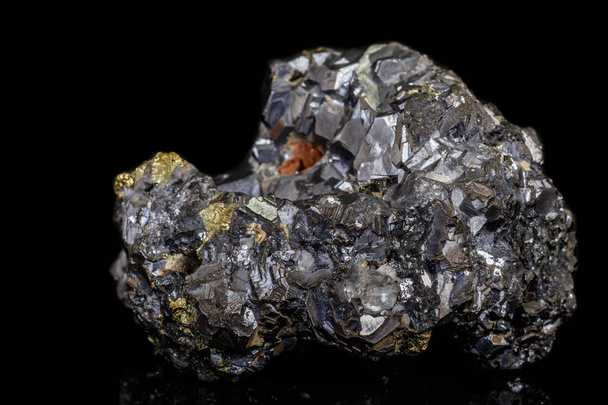 Macro stone mineral Galena on a black background - Photo, Image
