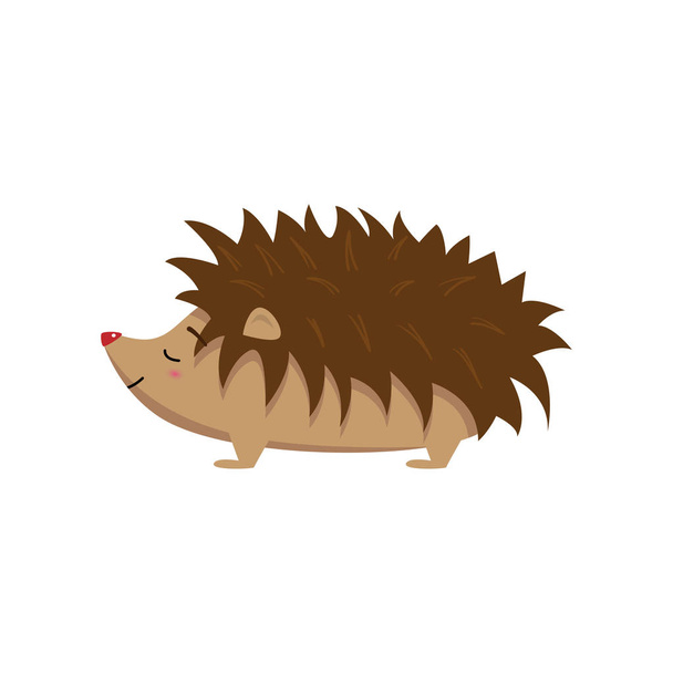 Smiling happy hedgehog standing with closed eyes isolated on white background - Vektor, obrázek