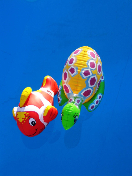 Удивительные игрушки для плавания в глубокой синей воде бассейна
 - Фото, изображение