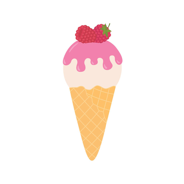 Raspberry ice cream in a waffle cone - Vektör, Görsel