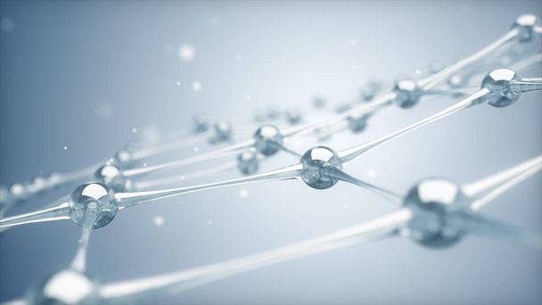 Uma rede de moléculas e átomos de vidro e cristais constituem um único sistema. Ilustração 3D
 - Foto, Imagem