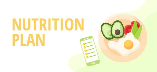 Conceito de dieta e nutrição Nutricionistas planejando uma dieta usando um alimento
 - Vetor, Imagem