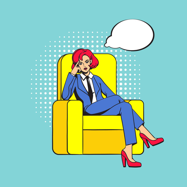 The girl sits cross-legged in the chair.  - Vector, Image