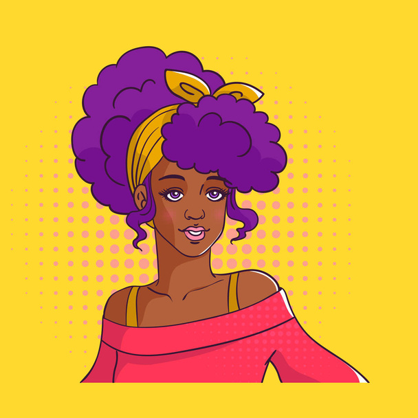 Beautiful dark-skinned girl with afro.  - Vector, Image