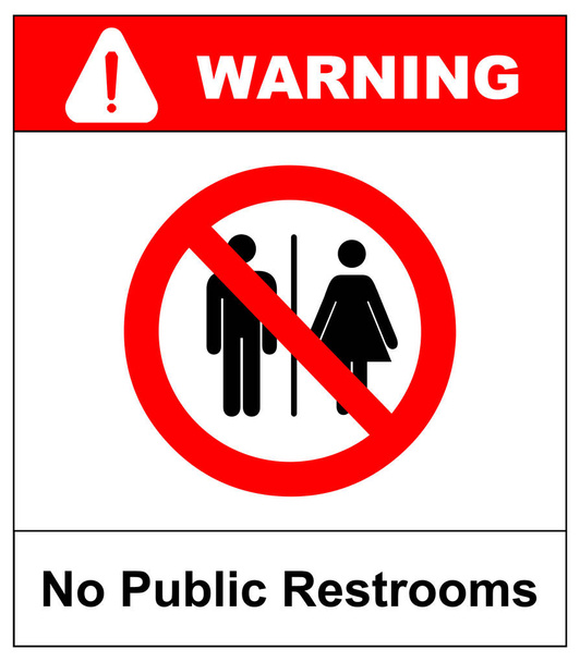 No public restrooms symbol. Do not pooping and peeing people sign. No WC. Warning red banner for outdoors and forests with male, female silhouettes. Prohibition  illustration isolated on white - Photo, Image