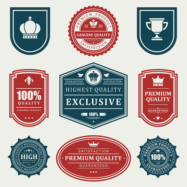 Vintage labels or badges and ribbon retro style set. Vector design elements. - Vector, Image