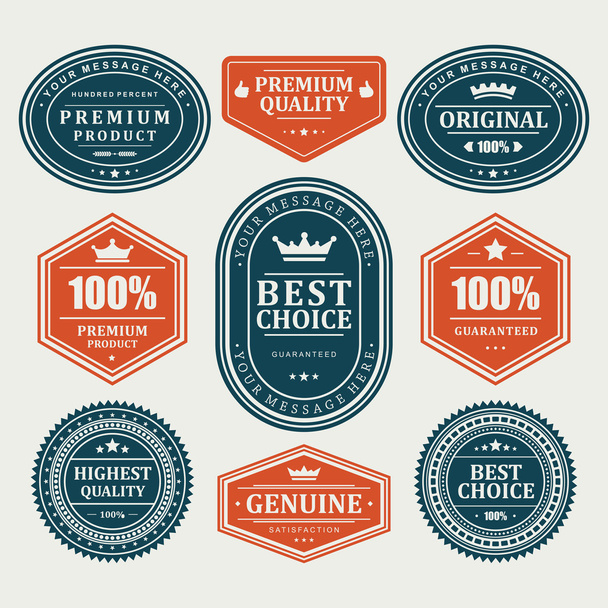 Vintage labels or badges and ribbon retro style set. Vector design elements. - Vettoriali, immagini