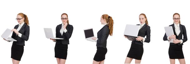 Businesswoman with laptop isolated on white - Zdjęcie, obraz