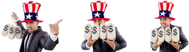 Człowiek z amerykańskim kapeluszu moneybags  - Zdjęcie, obraz