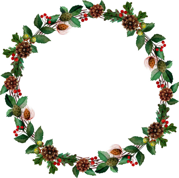 round christmas holiday wreath christmas holiday wreath with bumps,  green leaves, red berries - Zdjęcie, obraz