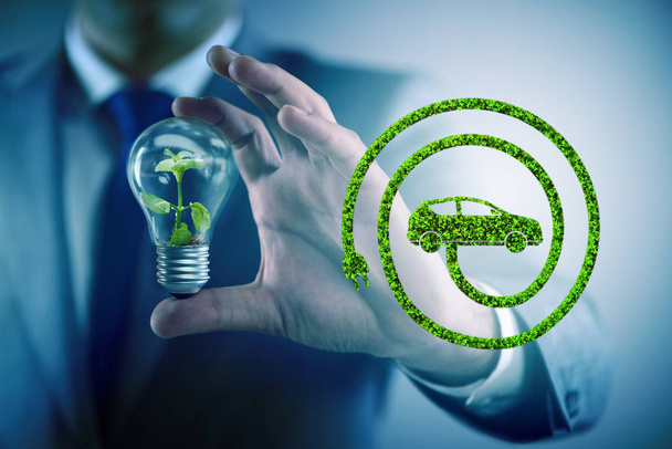 Electric vehicle concept with lightbulb - Photo, Image